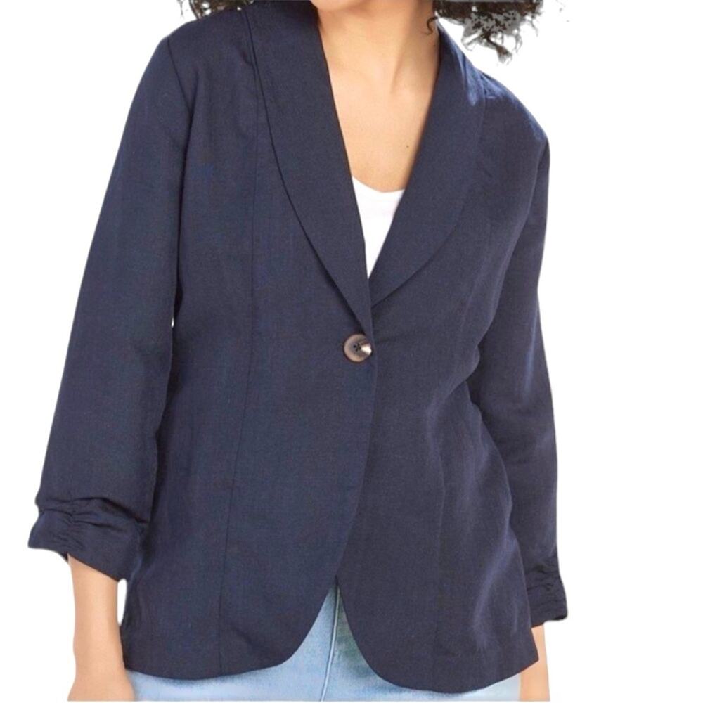 Soft Surroundings Tencel Linen Blend Navy Blue Blazer Jacket Size Large NWT - Picture 3 of 16